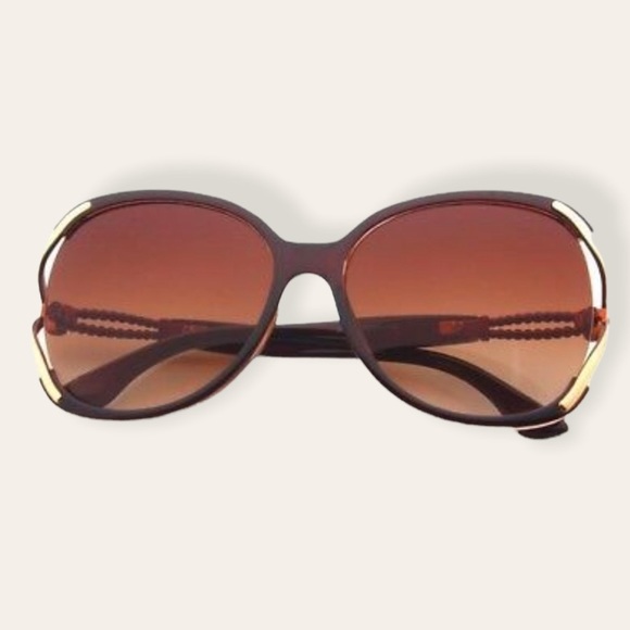 Brown & Gold Oversized Sunglasses Polarized New with Case - Picture 2 of 7